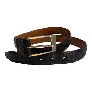Allen Edmonds Belt Mens 38 Black Calfskin Leather Silver Tone Buckle USA Made